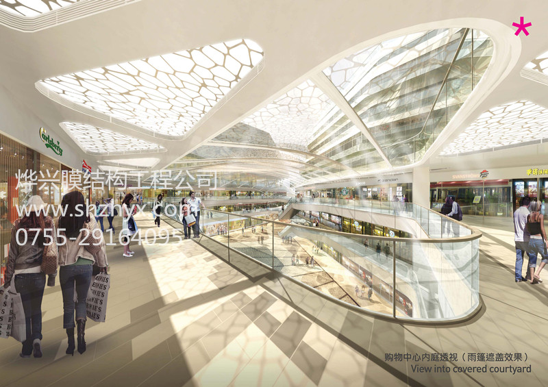购物中心ETFE膜结构商场透明雨棚