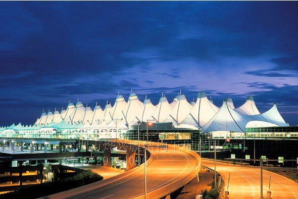 【烨兴供应海外专用膜】美国Denver国际机场候机大厅PTFE膜结构雨棚