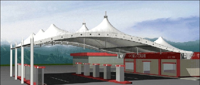  【膜结构加油站设计】高速公路服务区膜结构自助加油站