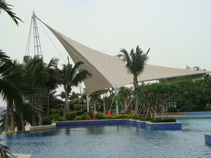 【小区游泳池景观膜结构雨棚供应】泳池休息区景观张拉膜结构